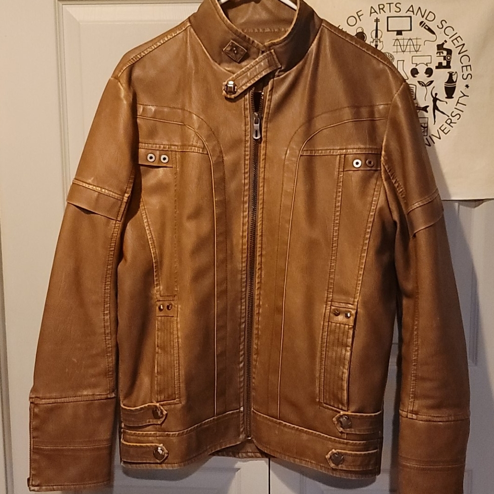 Zip-up Brown Leather Riding Jacket